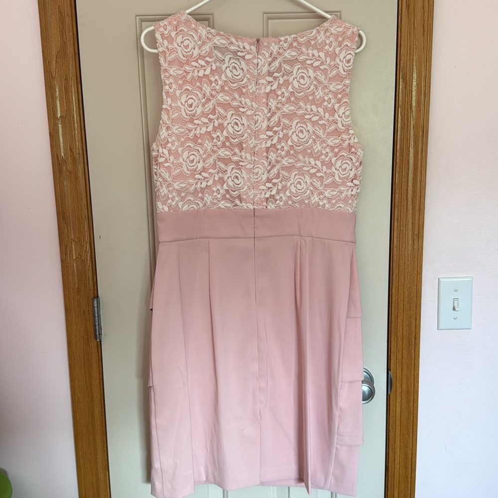 NWT Connected Apparel Pink Asymmetrical Ruffled Sheath Dress - Picture 5 of 7